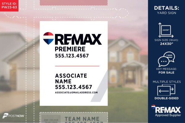 Remax 2025 For Sale Yard Sign - 24X30 Vertical White Slash Design For Real Estate Agents, Part Of Design Set 3.