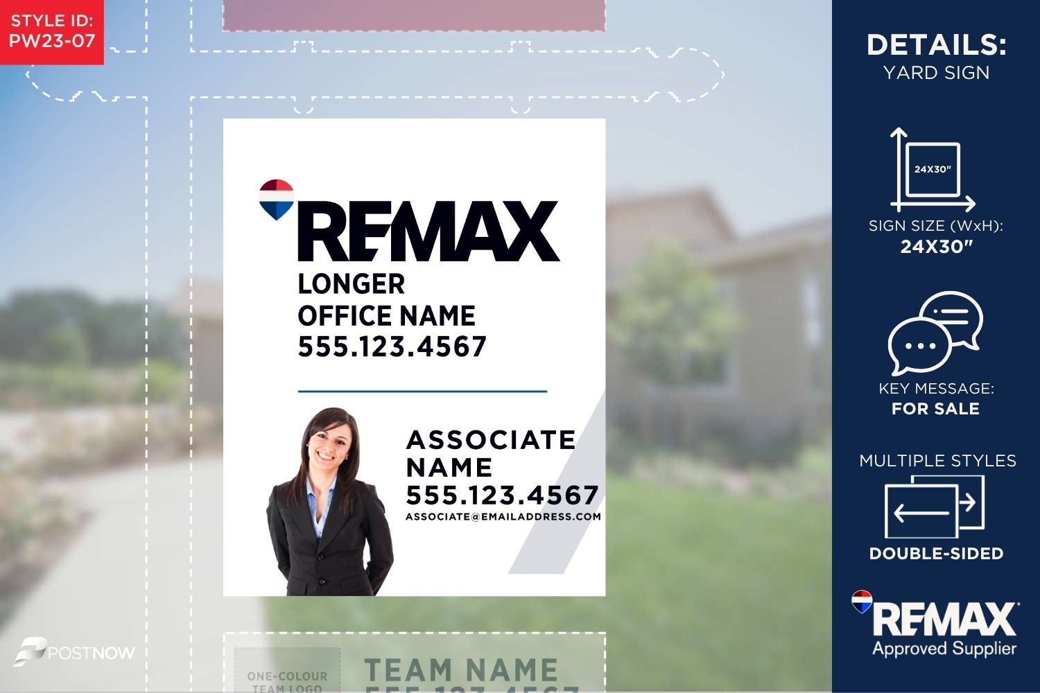 Remax 2025 For Sale Yard Sign, 24X30 Vertical, With Longer Office Name And White Slash Design.