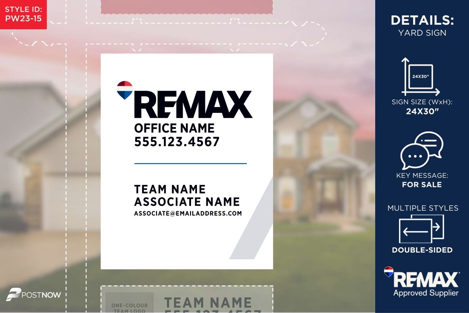Remax For Sale Yard Sign, 24X30 Vertical, With Standard Team Logo And White Slash Design.