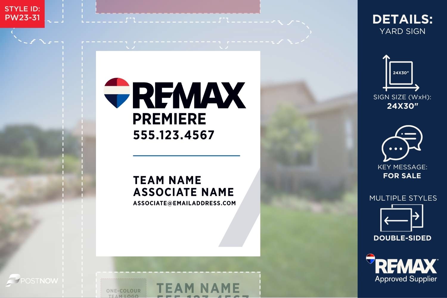 Remax 24X30 Vertical For Sale Yard Sign With Standard Team Logo And White Slash Design.
