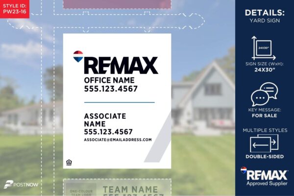 Remax For Sale Yard Sign, 24X30 Inch Vertical, Standard White Slash Design.