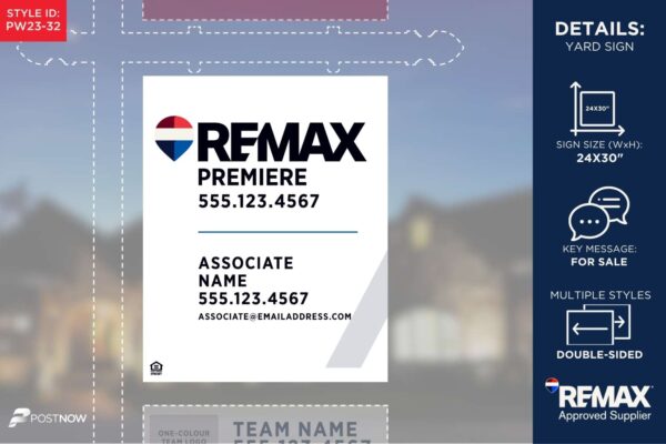 Remax For Sale Yard Sign, 24X30 Inch, Vertical Standard White Slash Design, Bigballoon.