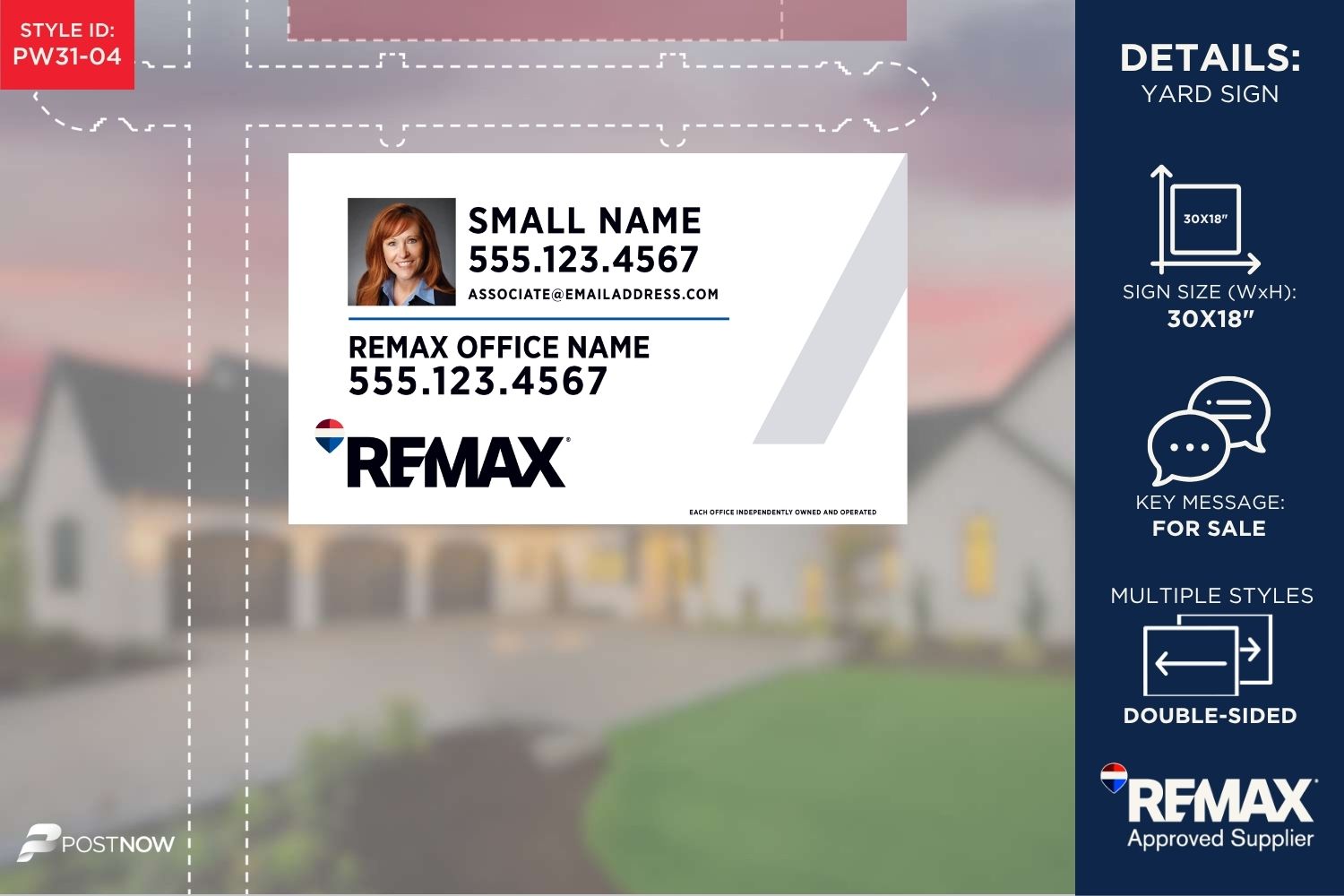 Remax 2025 For Sale Yard Sign, 30X18 Horizontal, Agent Photo, White Slash Design, Pn-Pw31-04