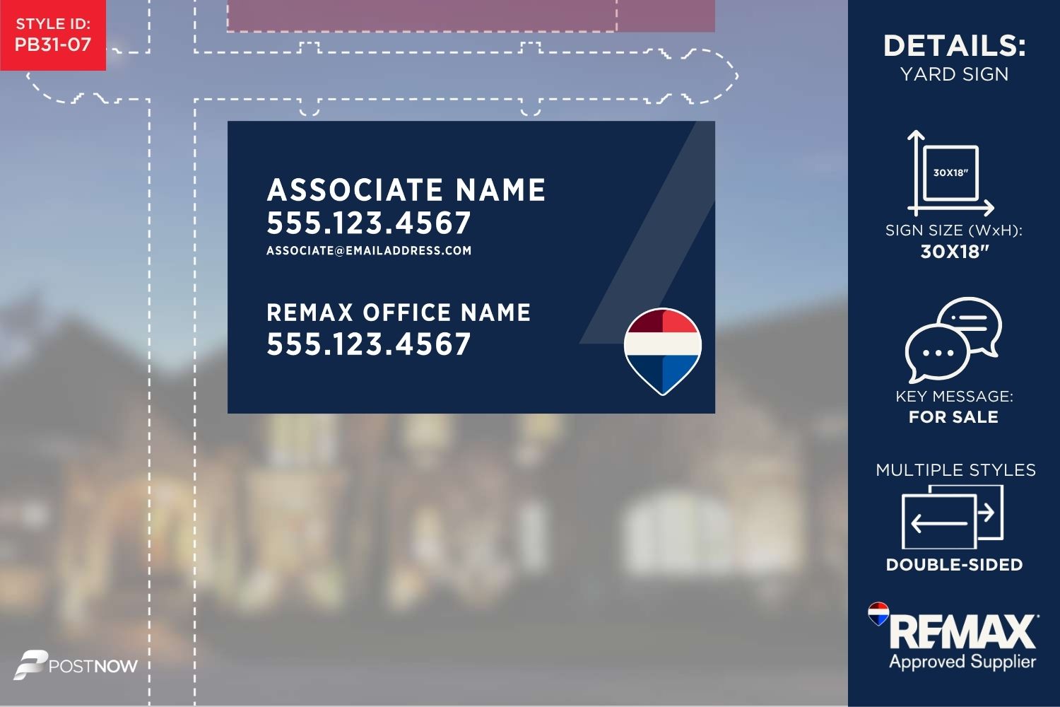 Remax For Sale Yard Sign, 30X18 Horizontal, Blue Slash Design For Real Estate Agents