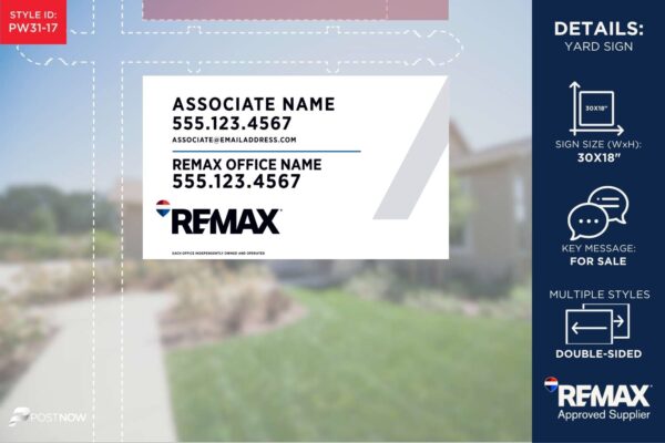 Remax For Sale Yard Sign, 30X18 Horizontal, White Slash Design, Pn-Pw31-17