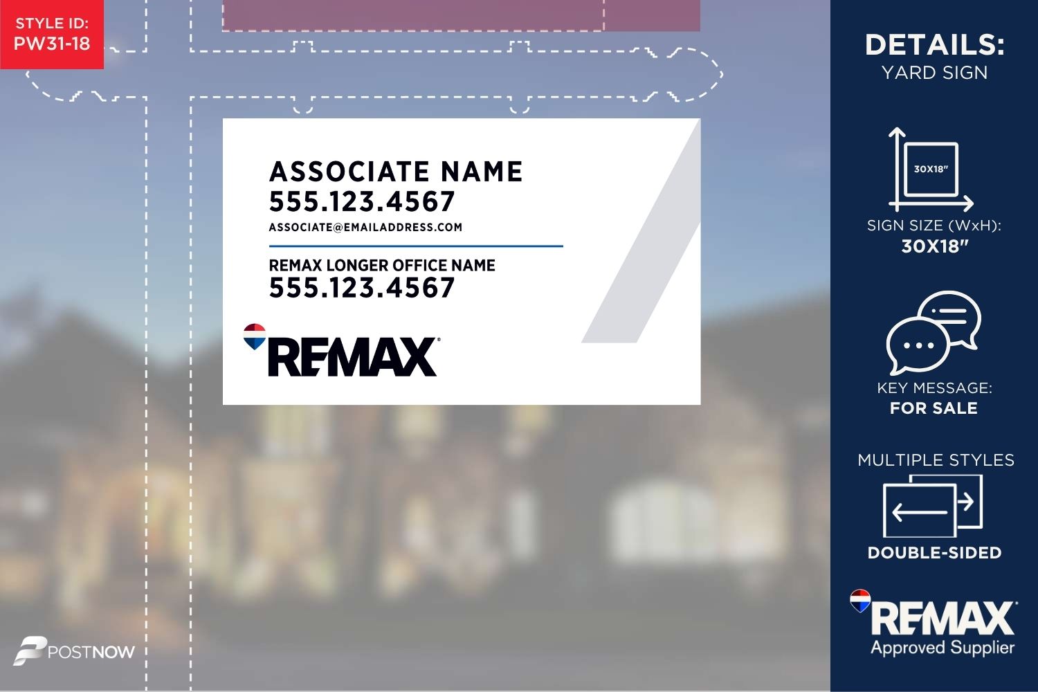 Remax 2025 30X18 For Sale Yard Sign With White Slash Design And Office Name For Real Estate Agents.