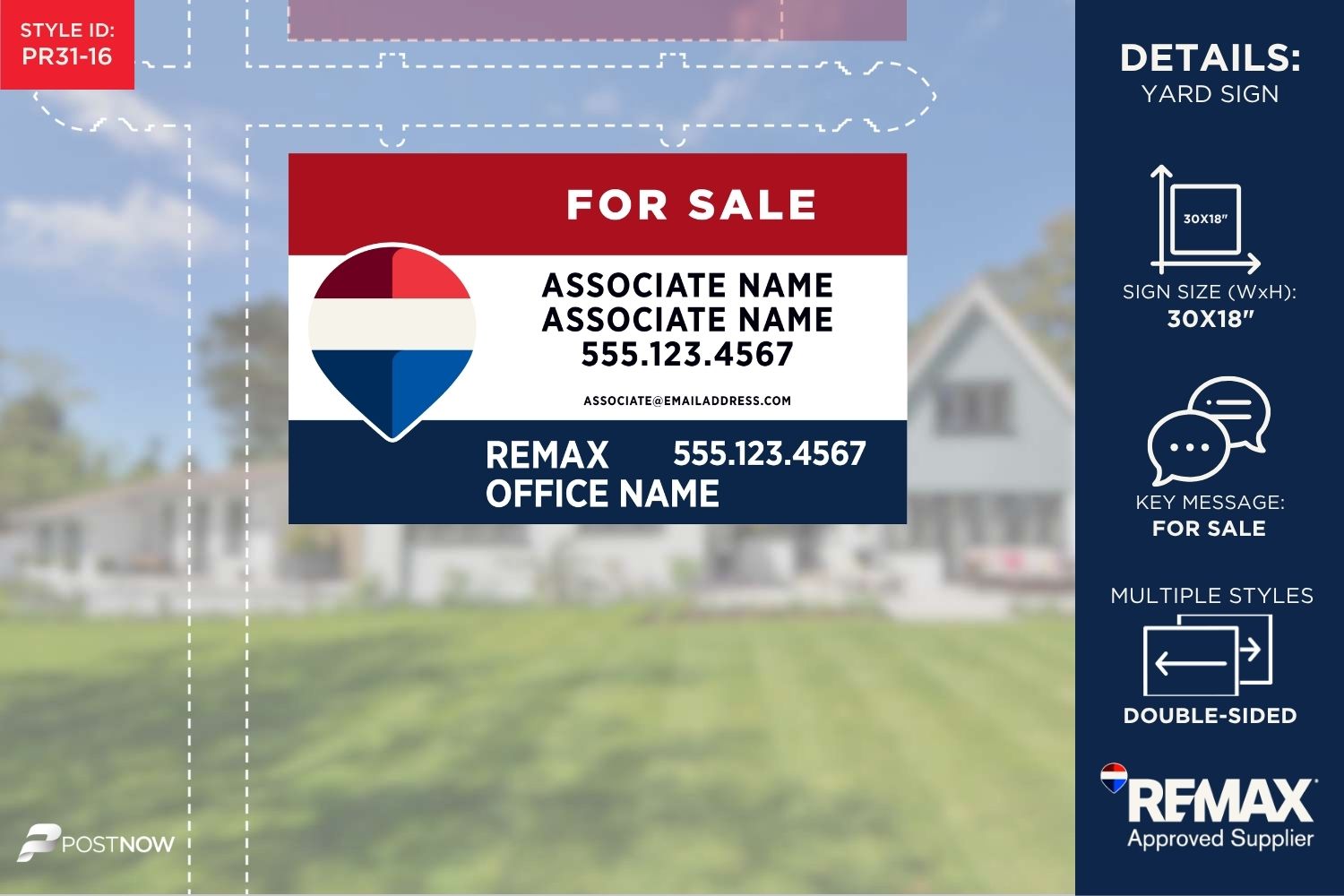 Remax For Sale Yard Sign, 30X18, Horizontal, Rwb Design, 2 Agent Photos.
