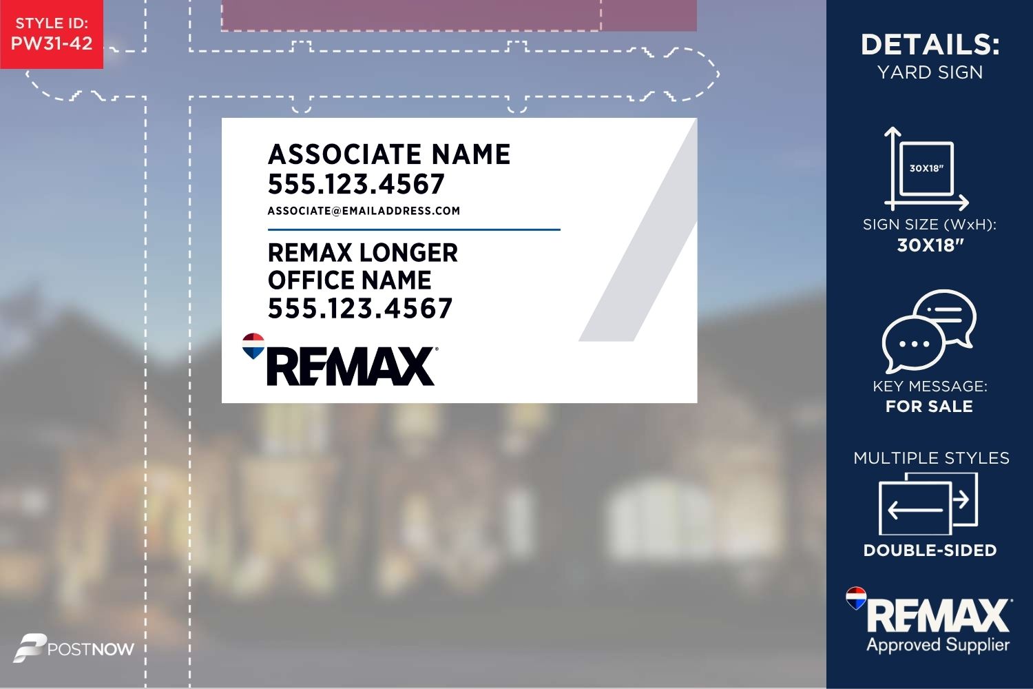 Remax 2025 For Sale Yard Sign, 30X18 Horizontal, With Prominent Office Name And White Slash Design.
