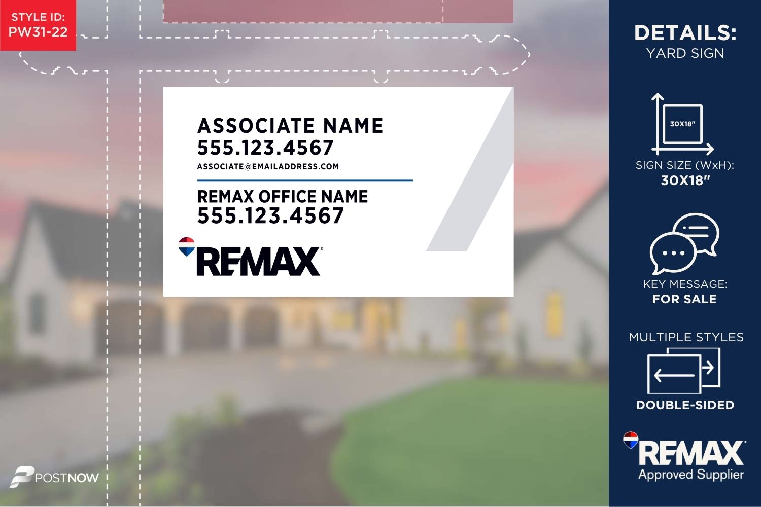 Remax For Sale Yard Sign - 30X18 Horizontal, White Slash Design.