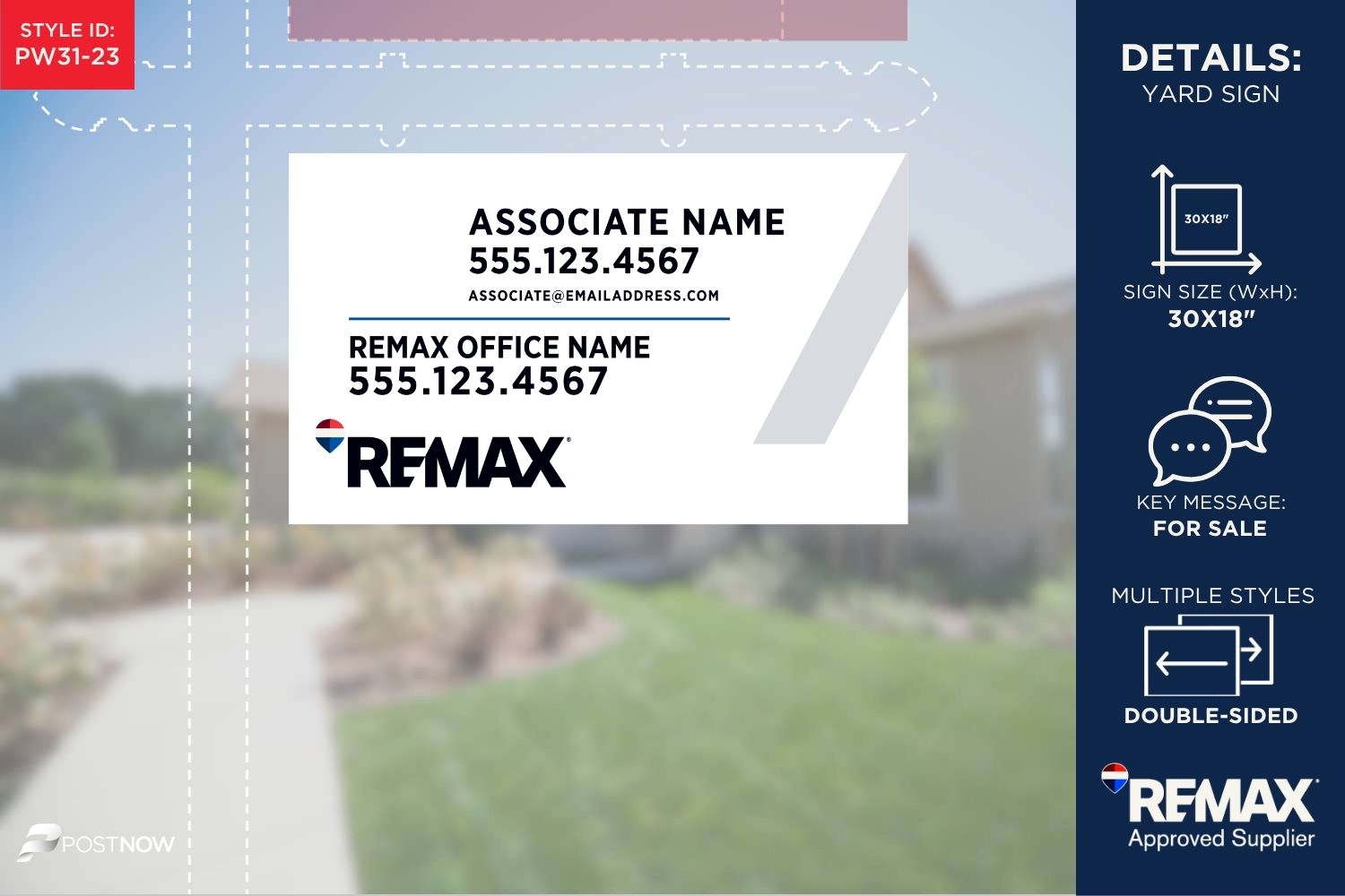 Remax 2025 For Sale Yard Sign - 30X18 Horizontal, White Slash Design With Qr Code.