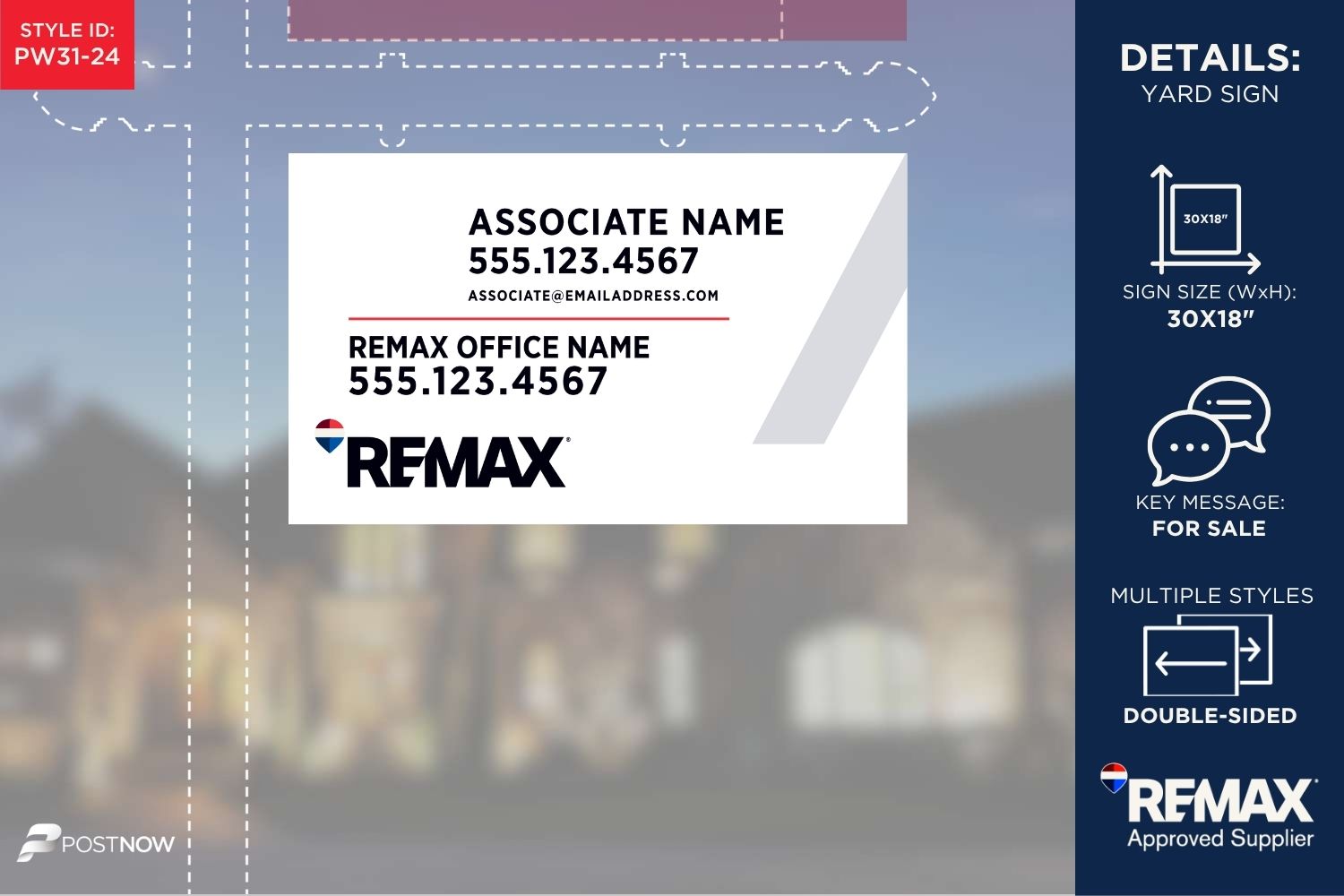 Remax For Sale Yard Sign, 30X18, Horizontal, Qr Code, White Slash, Red Line Design.