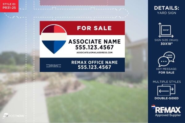 Remax For Sale Yard Sign, 30X18, Rwb Horizontal With Address, Pn-Pr31-25.