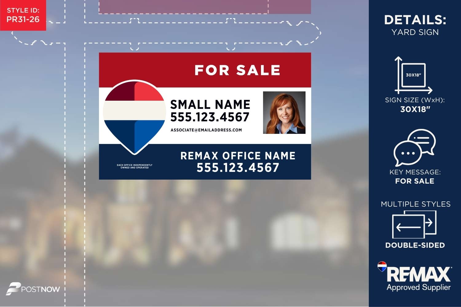 Remax 2025 For Sale Yard Sign, 30X18 Horizontal, Rwb Design With Agent Photo.