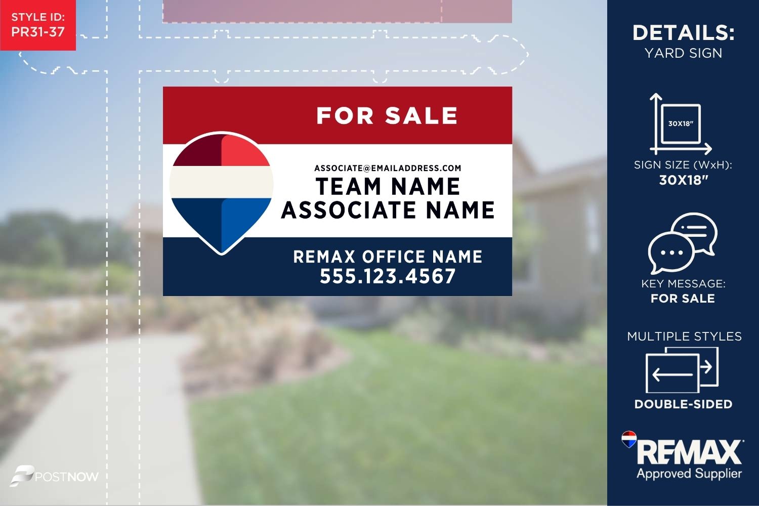 Remax 2025 For Sale Yard Sign, 30X18, Rwb Associate Team Name, Alberta.