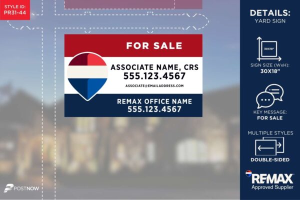 Remax For Sale Yard Sign, 30X18 Horizontal, Rwb Design