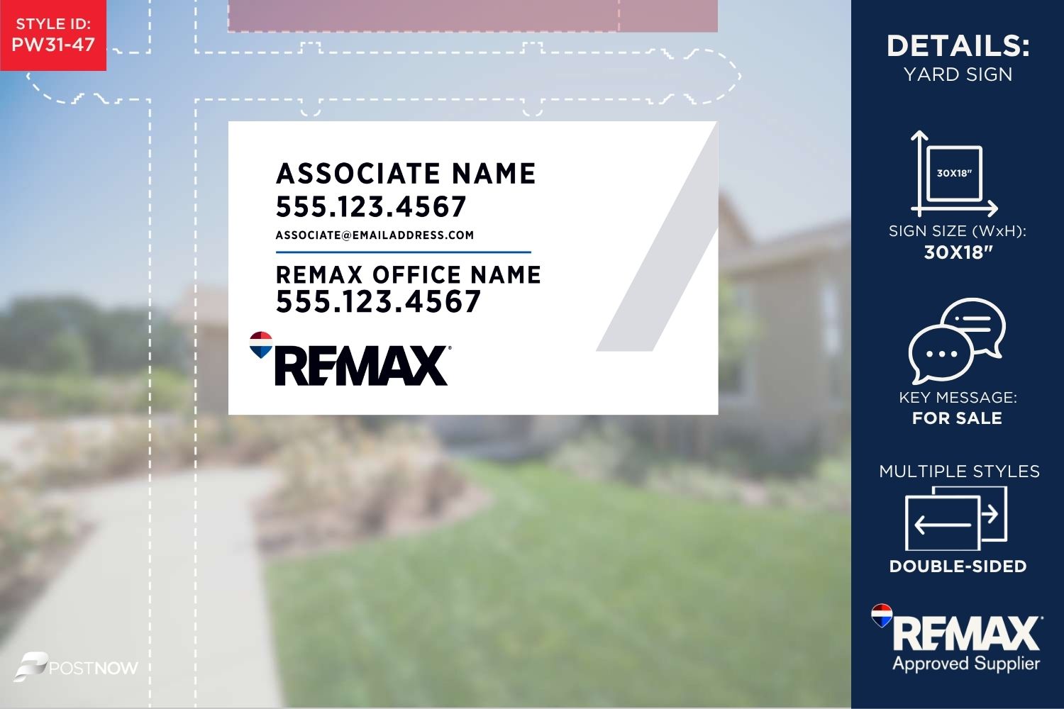 Remax For Sale Yard Sign, 30X18, Horizontal White Slash Design