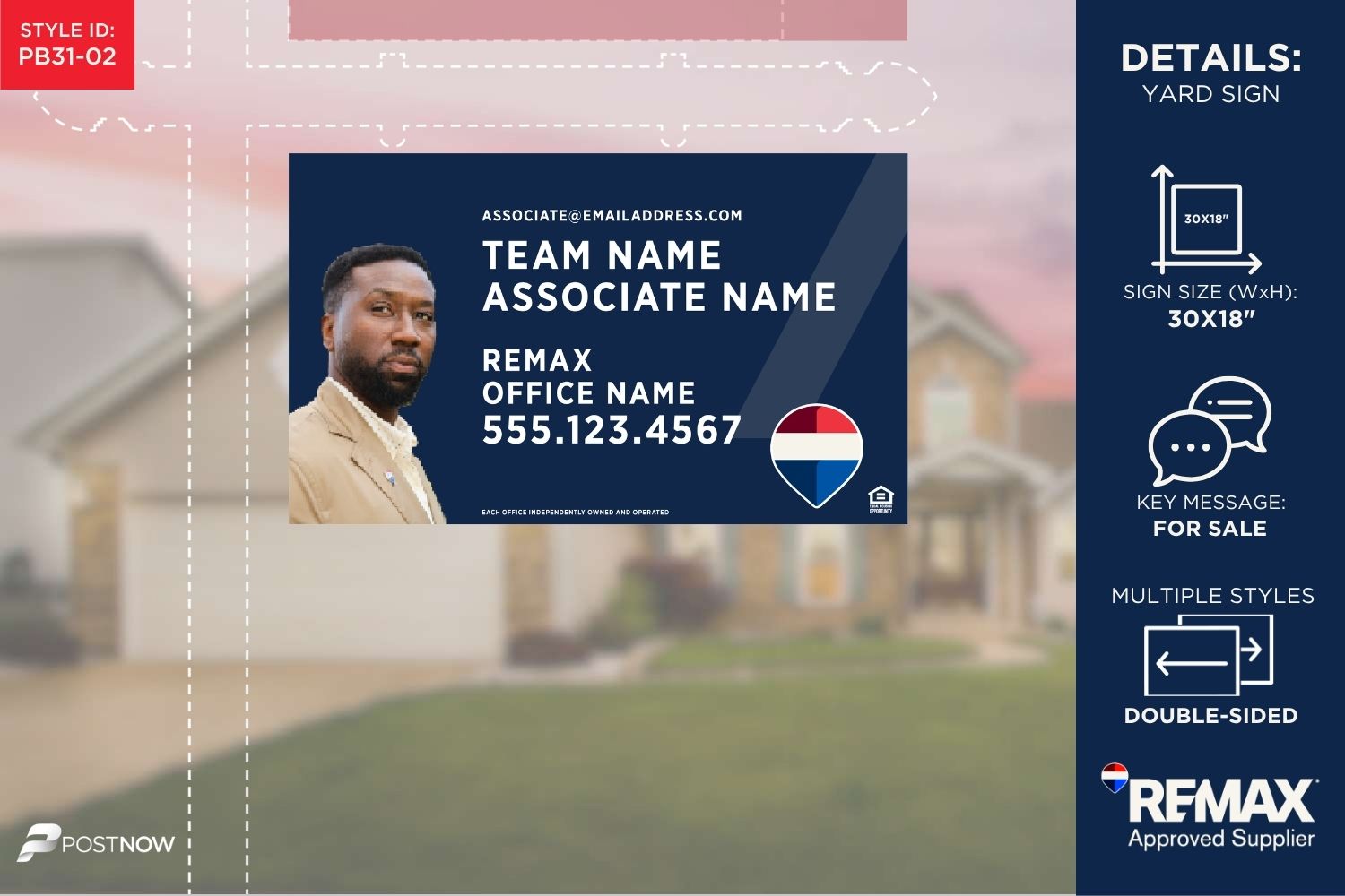 Remax 2025 For Sale Yard Sign, 30X18 Horizontal, With Agent Photo And Alberta Blue Slash Design.