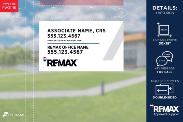 Remax For Sale Yard Sign, 30X18 Horizontal, White Slash Design